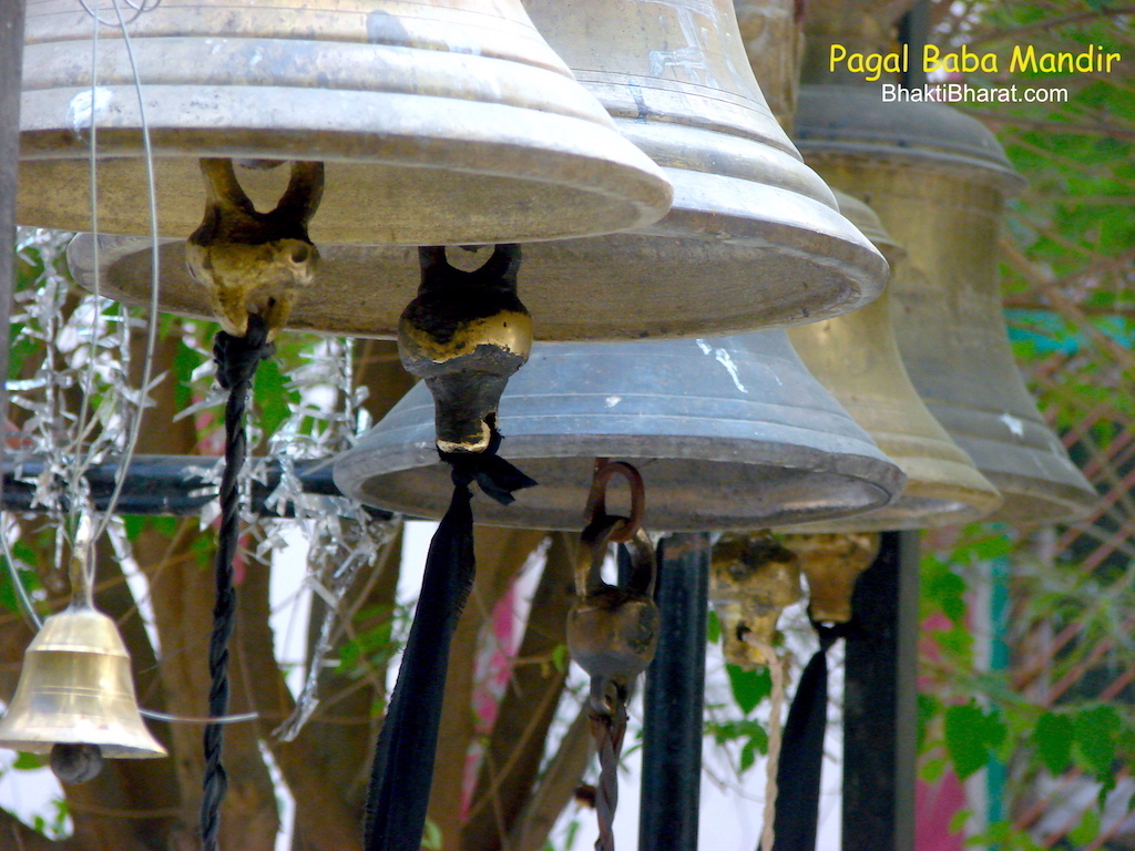 A no of heavy weight bells hanging in front of Shri Navgrah Dham temple, also called Shri Shani Dev Temple Lakhanpur. Most of the time children having craze to ringing them.